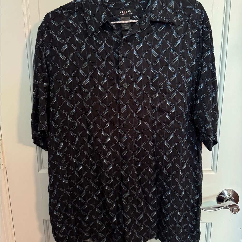 Axcess Black Casual Button Down Shirt with Geometric Pattern